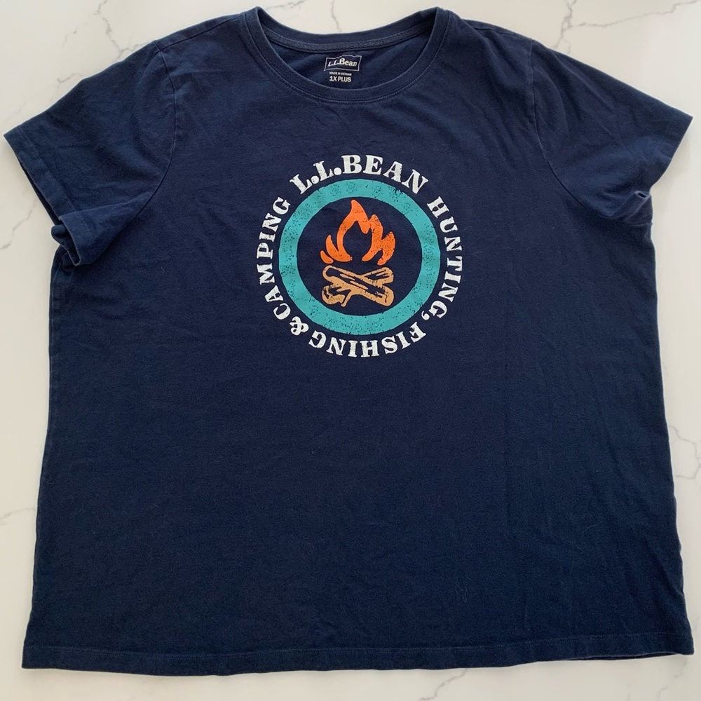 LL Bean 1X Blue Camp Fire Graphic Tee Short Sleeve Top Women’s Like New - Picture 2 of 7